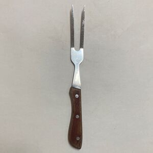 VTG,Mark-L Japan Stainless Steel Silver Carving Fork with Brown Wooden Handle